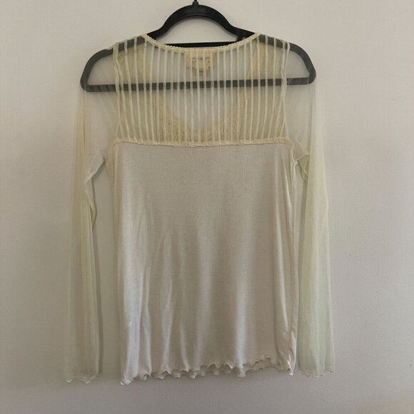 Denim & Supply Ralph Lauren Y2K Ribbed Preppy Henley Top Lace Size L Sheer Cream - Picture 3 of 8